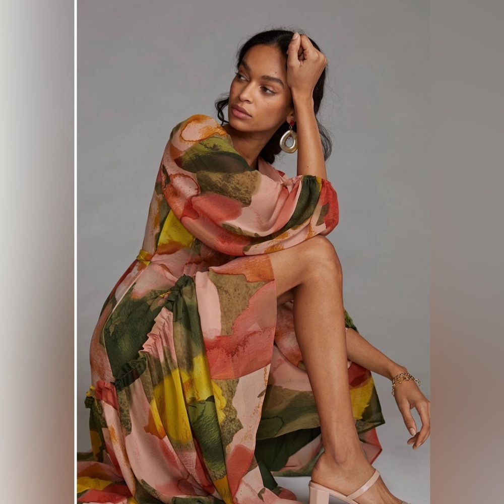 Anthropologie Hutch Floral Geo Wrap Maxi M NWT